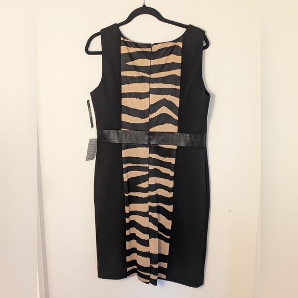 New TAHARI ARTHUR S LEVINE Sleeveless Black/Tan Animal Print Mini Dress Size 12 - Picture 9 of 16